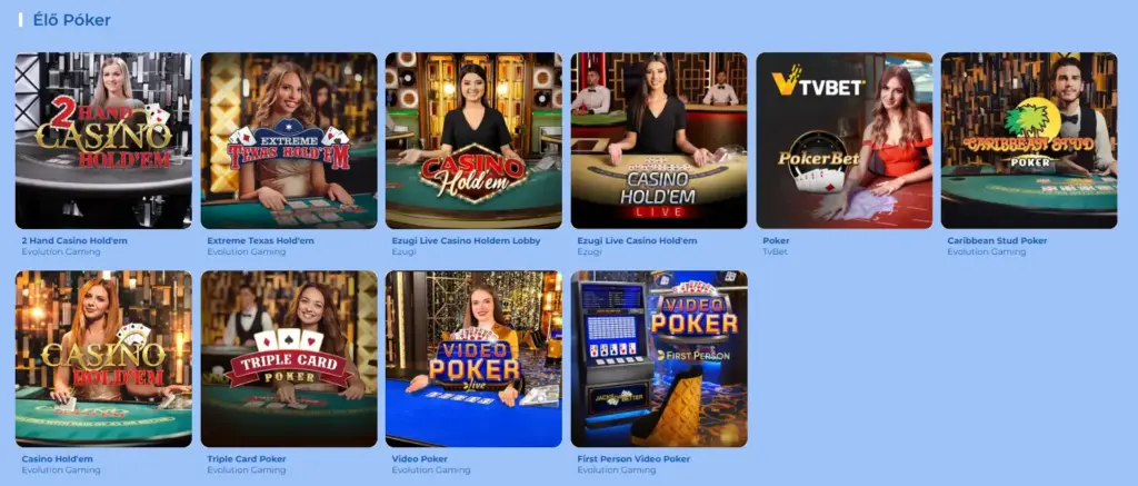 A FeliceBet Kaszinó legjobb élő pókerjátékainak listája.